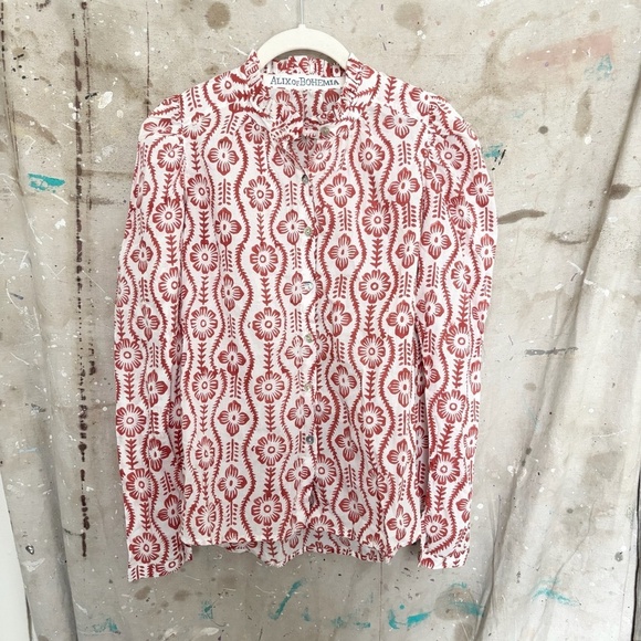 Alix Of Bohemia Red Floral Button Down Blouse